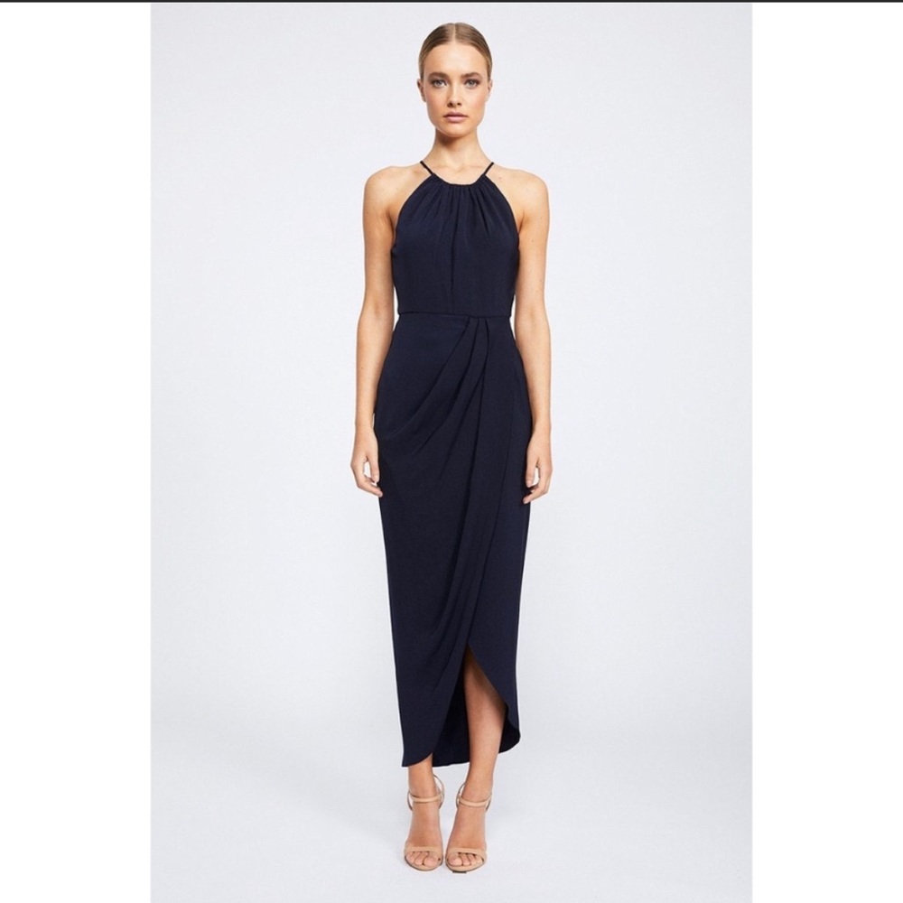 CORE HIGH NECK RUCHED DRESS - NAVY - US 2
